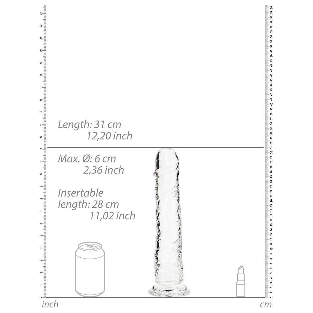 RealRock Crystal Clear Straight Dildo 11 in. with Suction Base - Clear