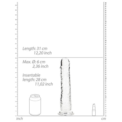 RealRock Crystal Clear Straight Dildo 11 in. with Suction Base - Clear