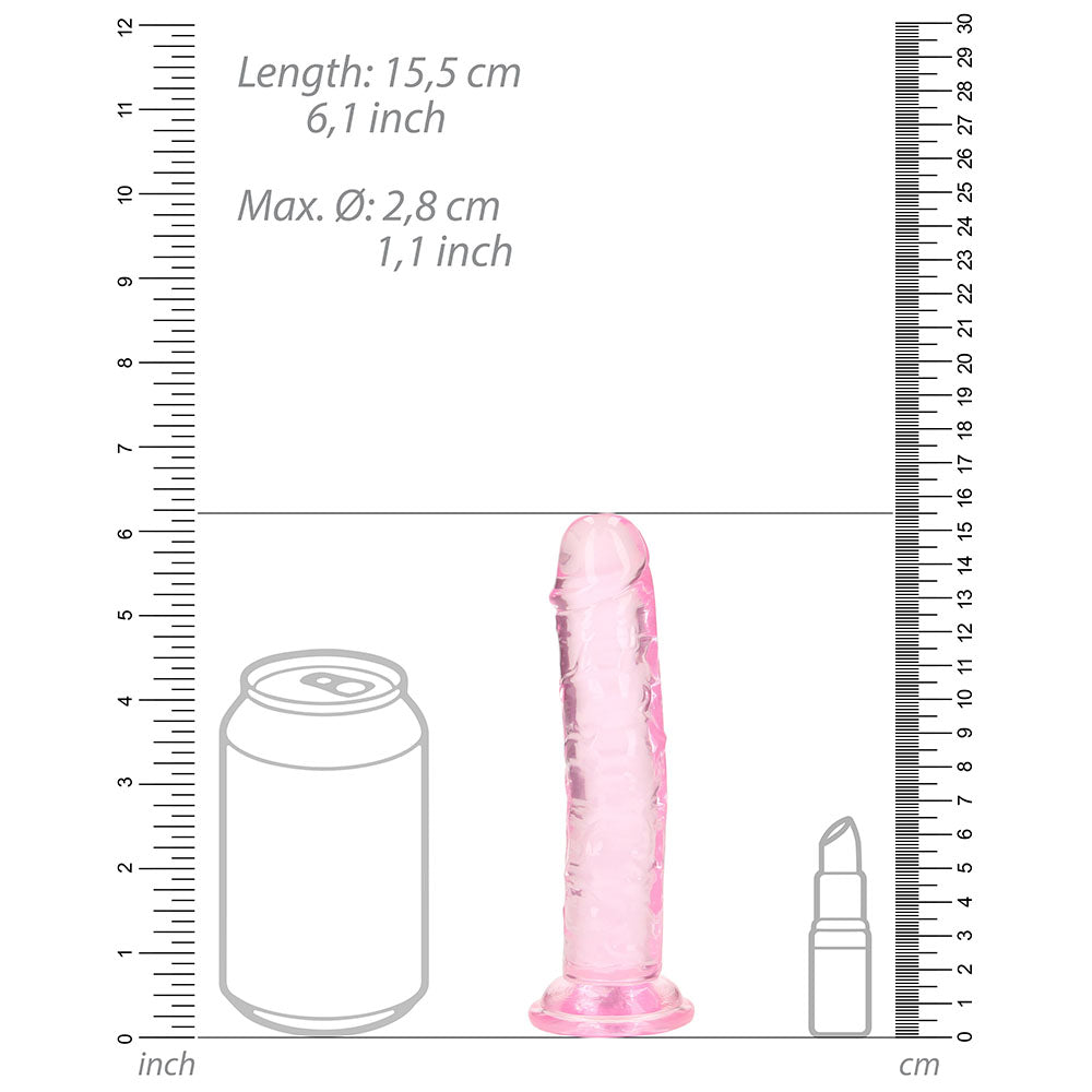 RealRock Crystal Clear Straight Dildo – 6 in. Pink – Phthalate-Free