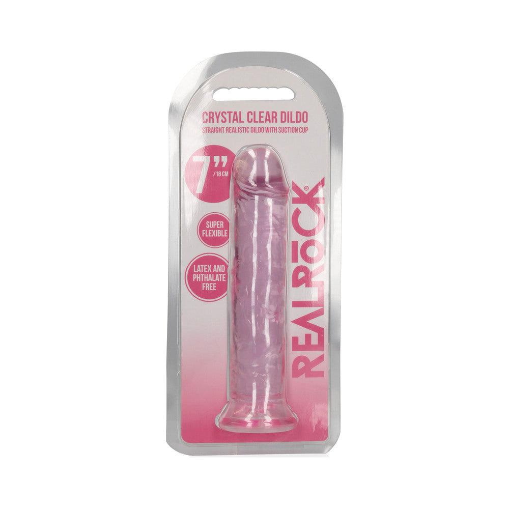 RealRock Crystal Clear 7 in. Dildo for Anal and Vaginal Use - Light Pink