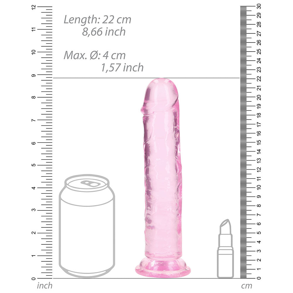 RealRock Crystal Clear Straight Dildo 8 in. with Suction Cup – Light Pink