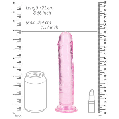 RealRock Crystal Clear Straight Dildo 8 in. with Suction Cup – Light Pink