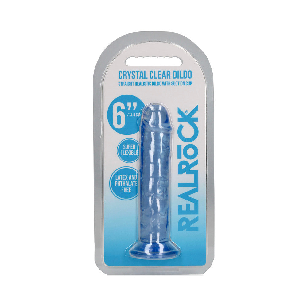 RealRock Crystal Clear 6 in. Dildo – Blue, Suction Cup Base