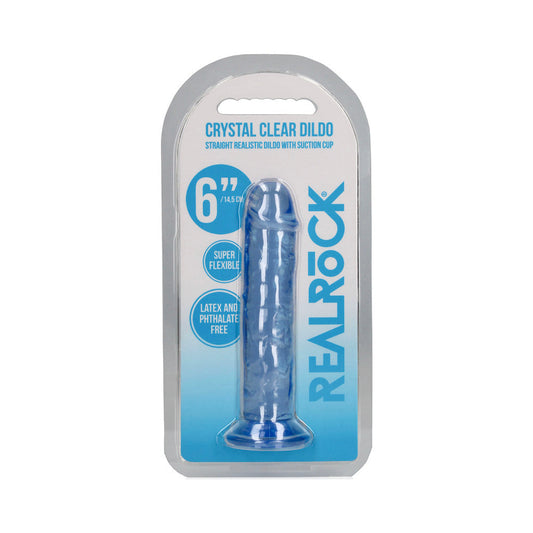 RealRock Crystal Clear 6 in. Dildo – Blue, Suction Cup Base