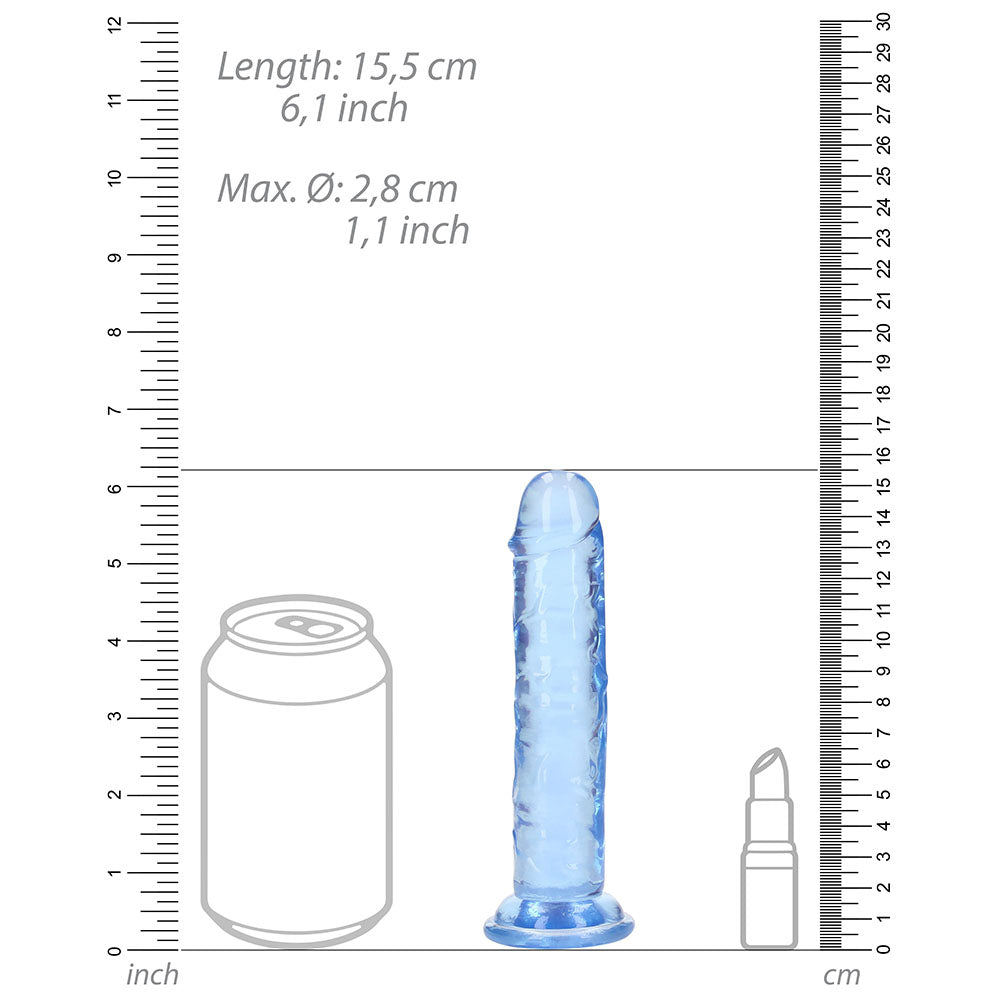 RealRock Crystal Clear 6 in. Dildo – Blue, Suction Cup Base