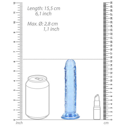 RealRock Crystal Clear 6 in. Dildo – Blue, Suction Cup Base