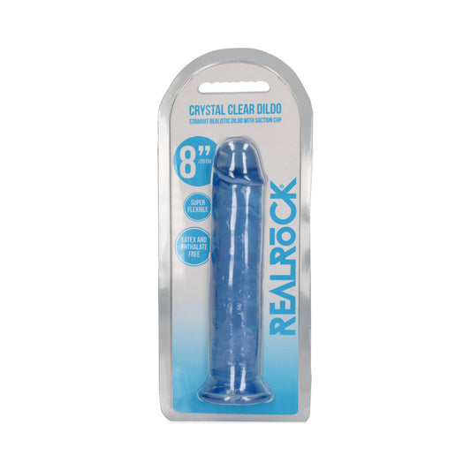 RealRock Crystal Clear 8 in. Dildo for Vaginal and Anal Use – Blue