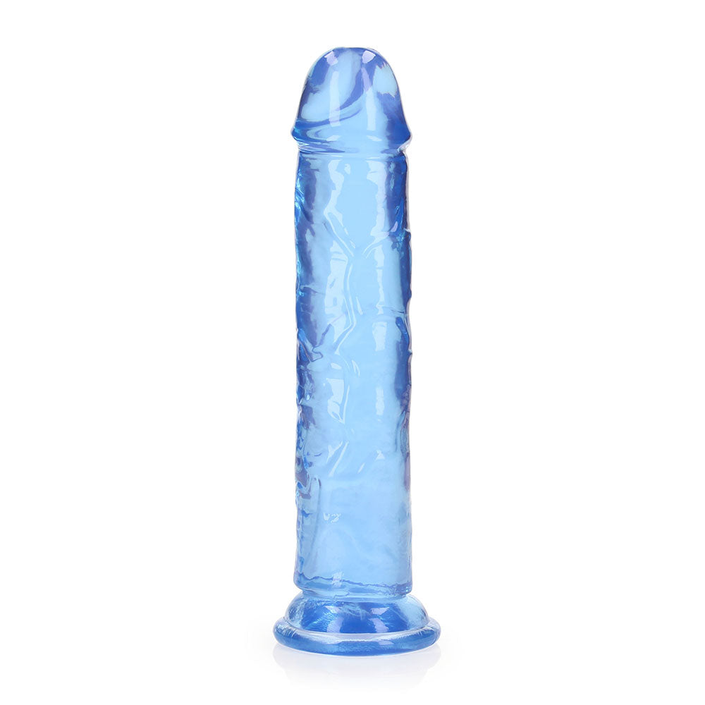 RealRock Crystal Clear 8 in. Dildo for Vaginal and Anal Use – Blue