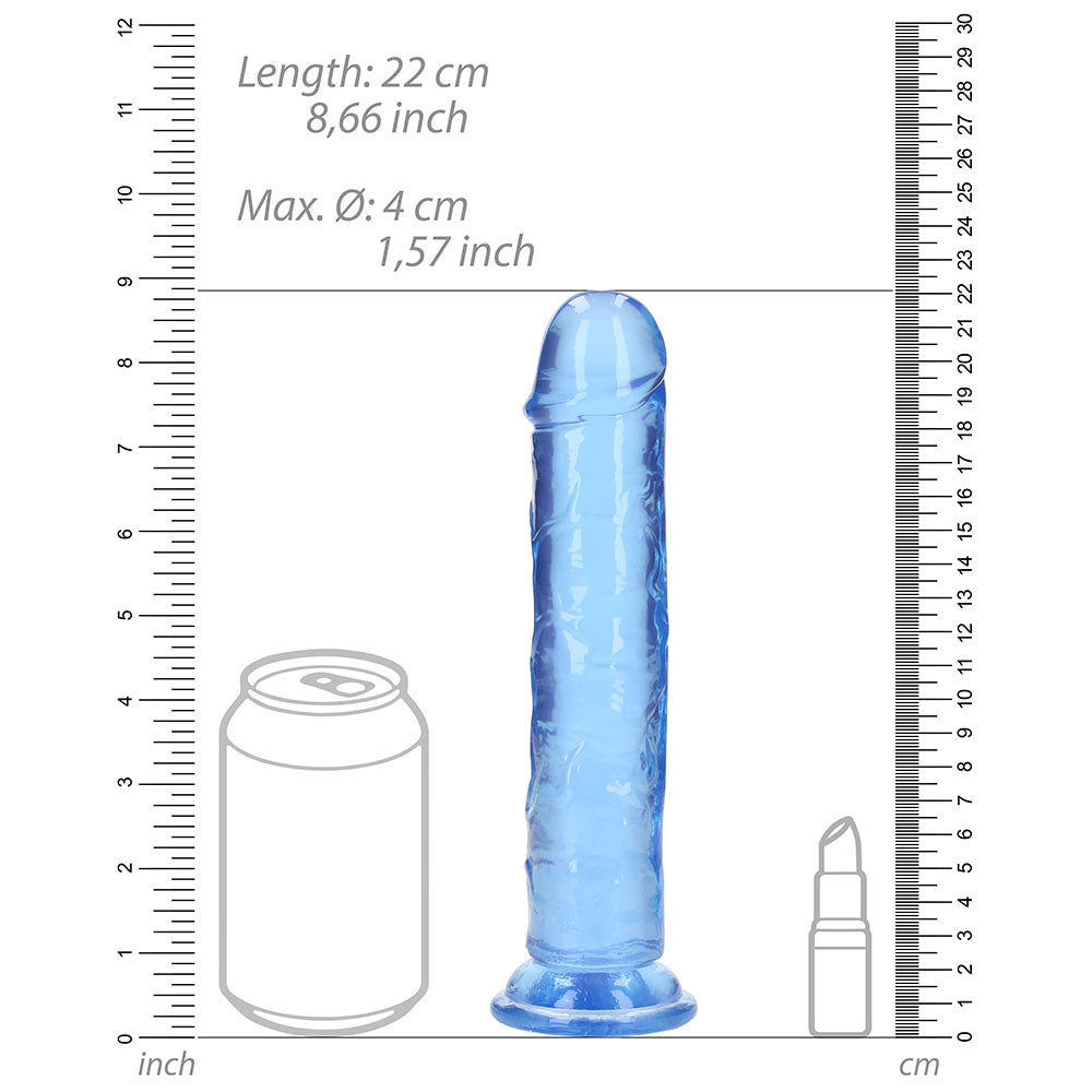 RealRock Crystal Clear 8 in. Dildo for Vaginal and Anal Use – Blue