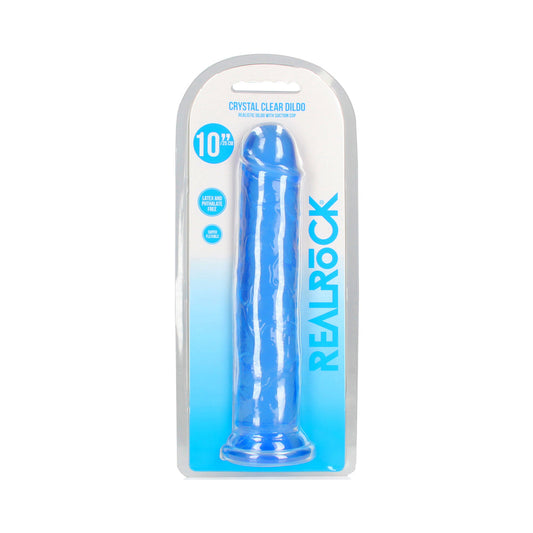 RealRock Crystal Clear Straight 10 in. Dildo with Suction Cup – Blue