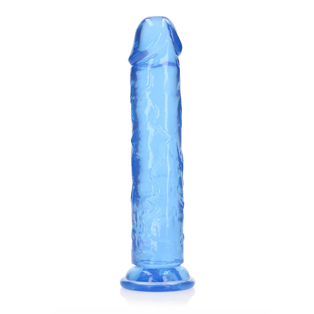 RealRock Crystal Clear Straight 10 in. Dildo with Suction Cup – Blue