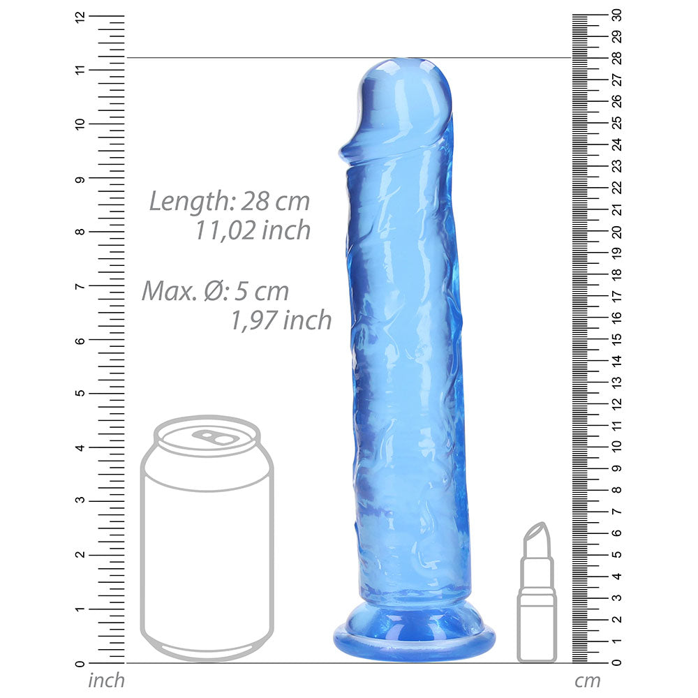 RealRock Crystal Clear Straight 10 in. Dildo with Suction Cup – Blue