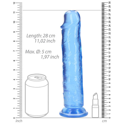 RealRock Crystal Clear Straight 10 in. Dildo with Suction Cup – Blue