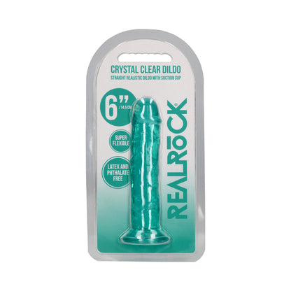 RealRock Crystal Clear 6 in. Dildo with Suction Base - Turquoise