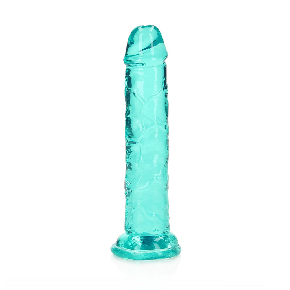 RealRock Crystal Clear 6 in. Dildo with Suction Base - Turquoise