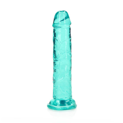 RealRock Crystal Clear 6 in. Dildo with Suction Base - Turquoise