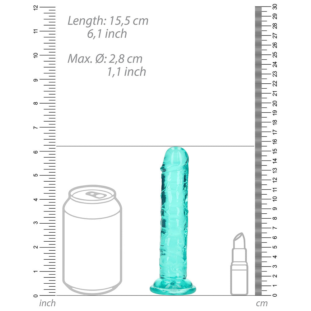 RealRock Crystal Clear 6 in. Dildo with Suction Base - Turquoise