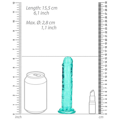 RealRock Crystal Clear 6 in. Dildo with Suction Base - Turquoise