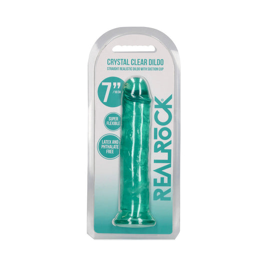 RealRock Crystal Clear 7 in. Dildo – Turquoise – Suction Cup Base