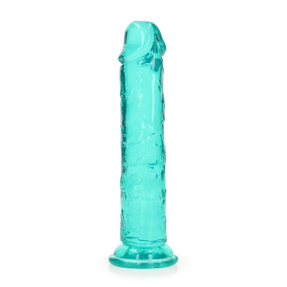 RealRock Crystal Clear 7 in. Dildo – Turquoise – Suction Cup Base