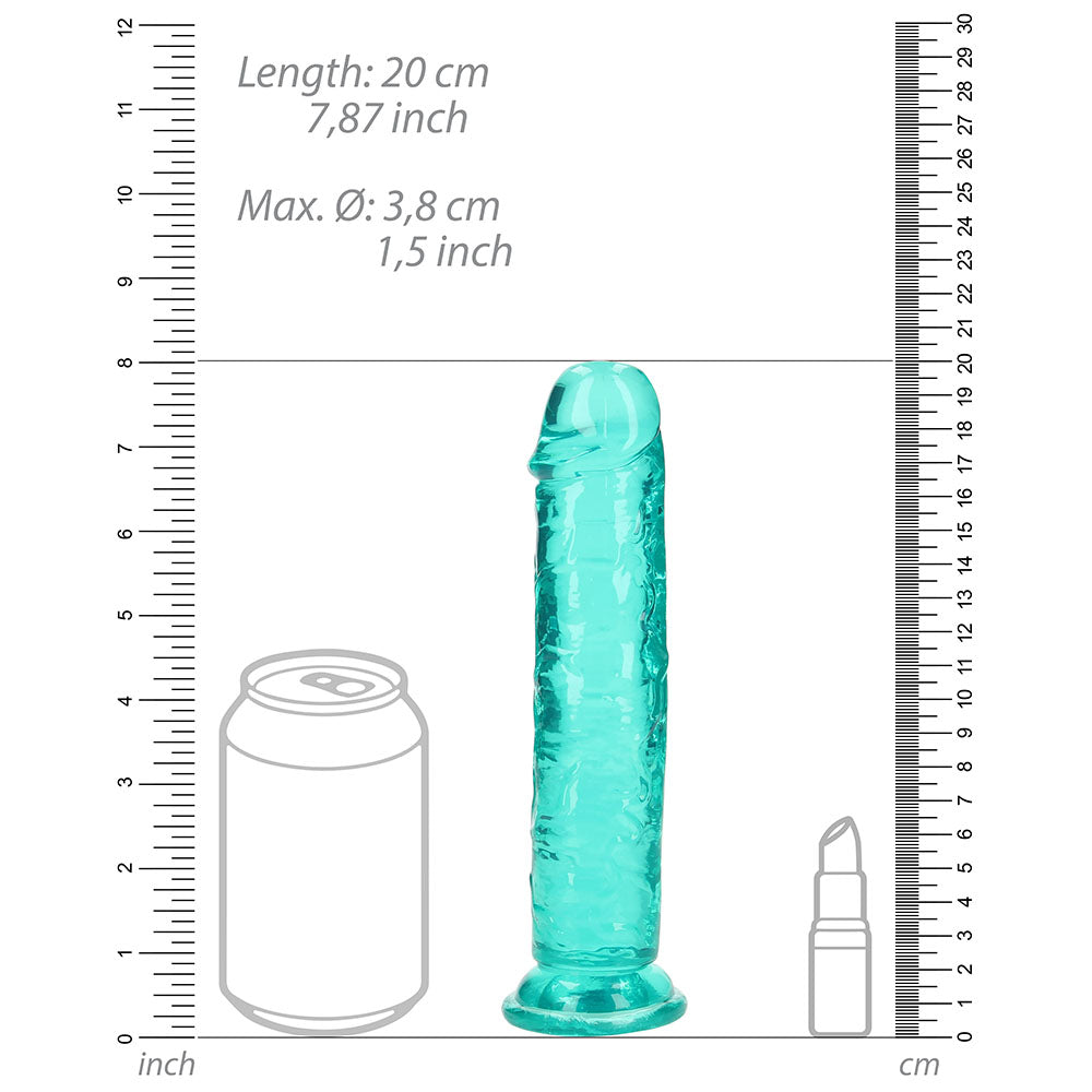 RealRock Crystal Clear 7 in. Dildo – Turquoise – Suction Cup Base