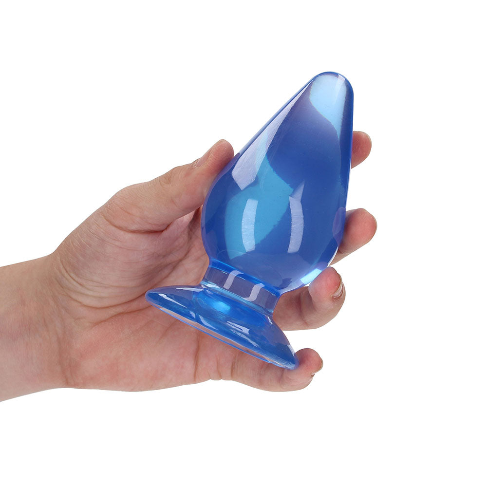 RealRock Crystal Clear 4.5 in. Anal Plug with Suction Cup – Blue