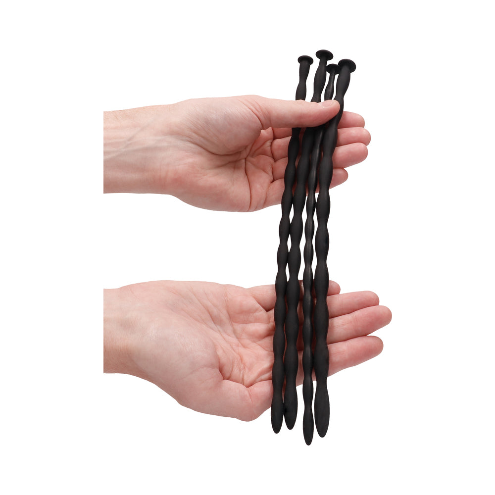 Ouch! Urethral Sounding Advanced Silicone Spiral Screw Plug Set – Black