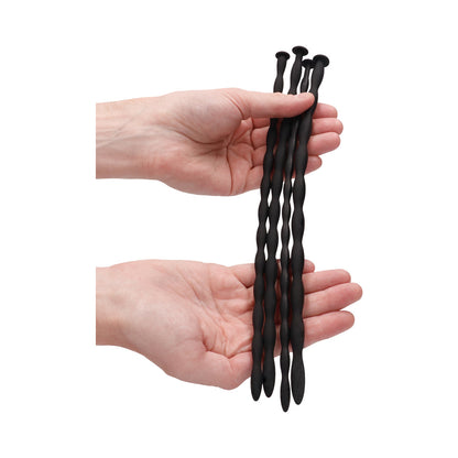 Ouch! Urethral Sounding Advanced Silicone Spiral Screw Plug Set – Black