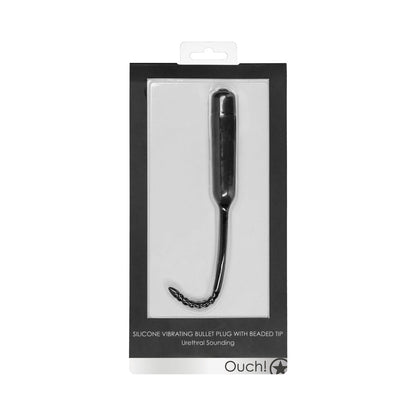 Ouch! Urethral Sounding Silicone Vibrating Bullet Plug with Beaded Tip - Black