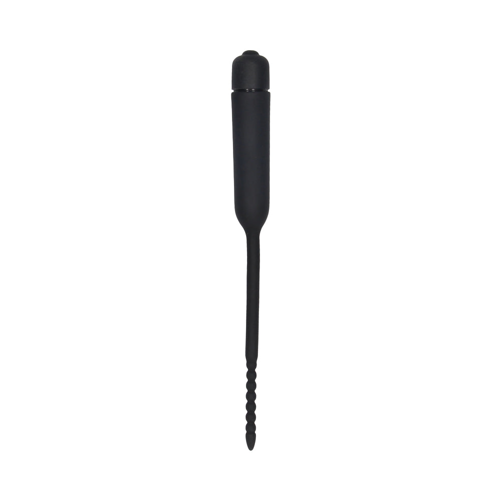 Ouch! Urethral Sounding Silicone Vibrating Bullet Plug with Beaded Tip - Black