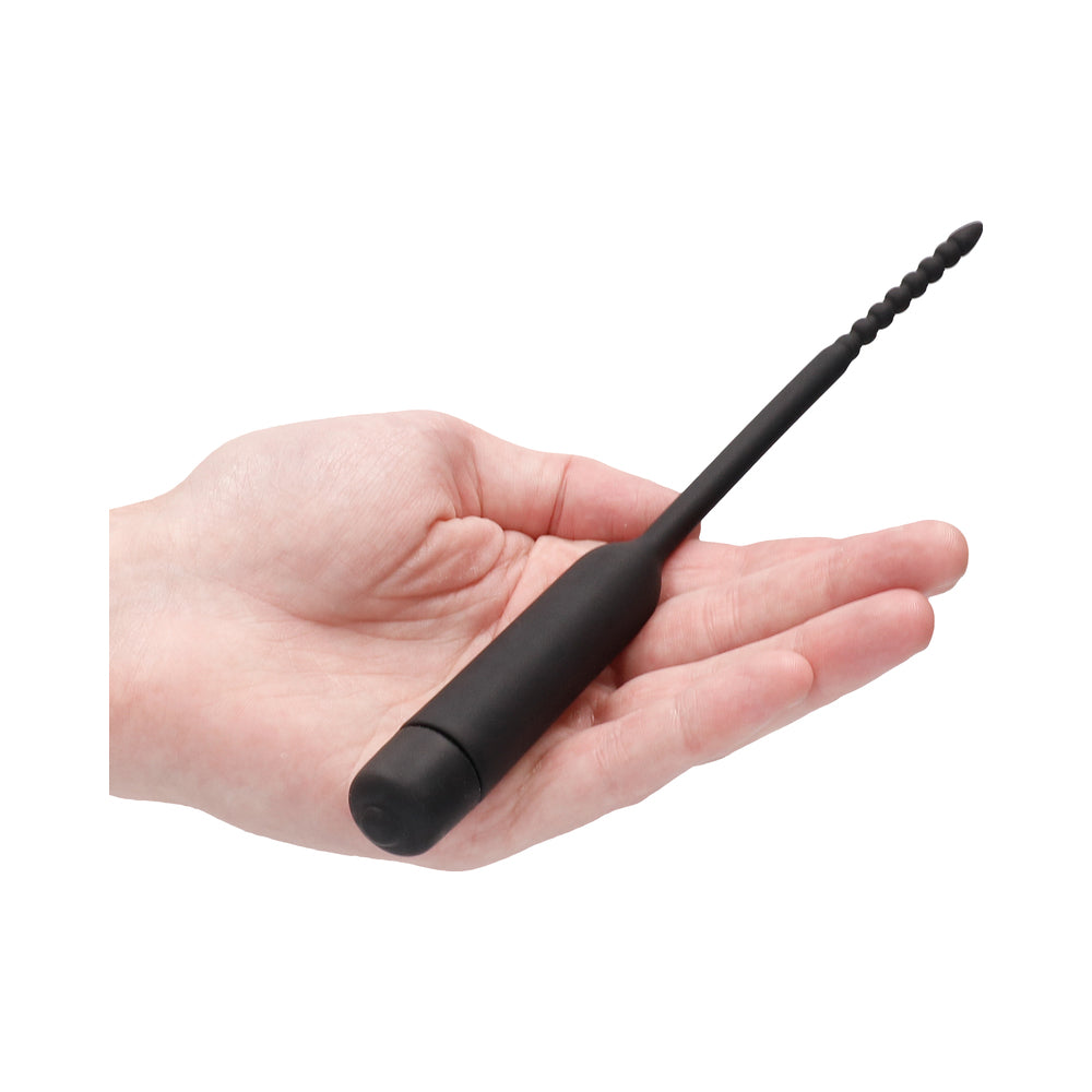 Ouch! Urethral Sounding Silicone Vibrating Bullet Plug with Beaded Tip - Black