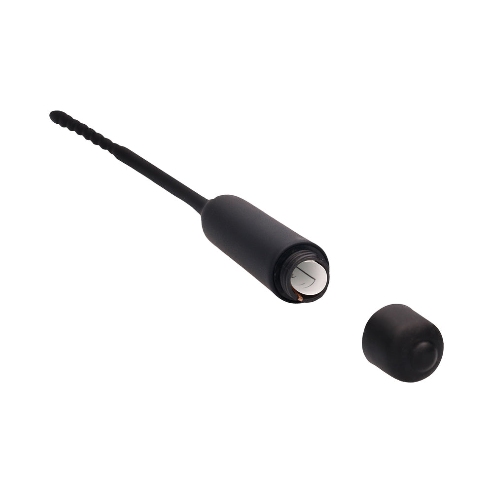 Ouch! Urethral Sounding Silicone Vibrating Bullet Plug with Beaded Tip - Black