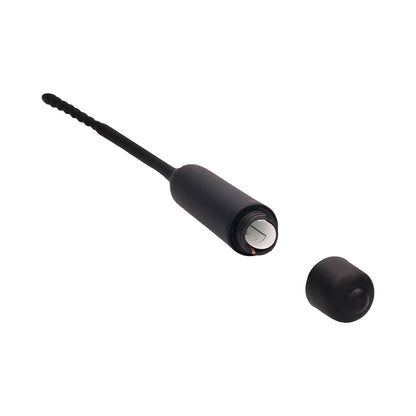 Ouch! Urethral Sounding Silicone Vibrating Bullet Plug with Beaded Tip - Black