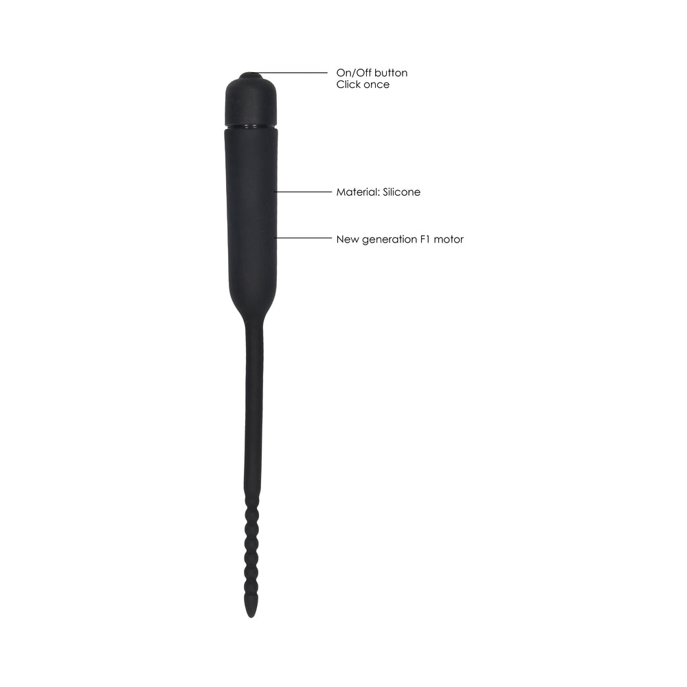 Ouch! Urethral Sounding Silicone Vibrating Bullet Plug with Beaded Tip - Black