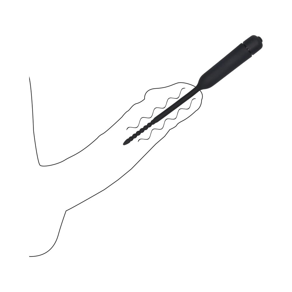 Ouch! Urethral Sounding Silicone Vibrating Bullet Plug with Beaded Tip - Black