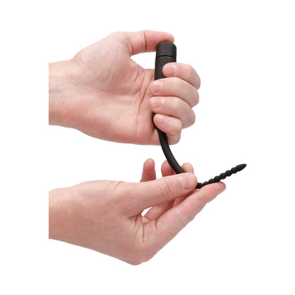 Ouch! Urethral Sounding Silicone Vibrating Bullet Plug with Beaded Tip - Black