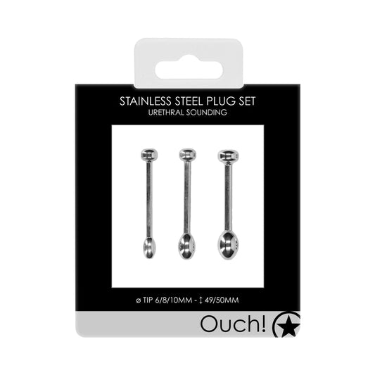 Ouch! Urethral Sounding Stainless Steel Plug Set – Silver/Steel/Chrome