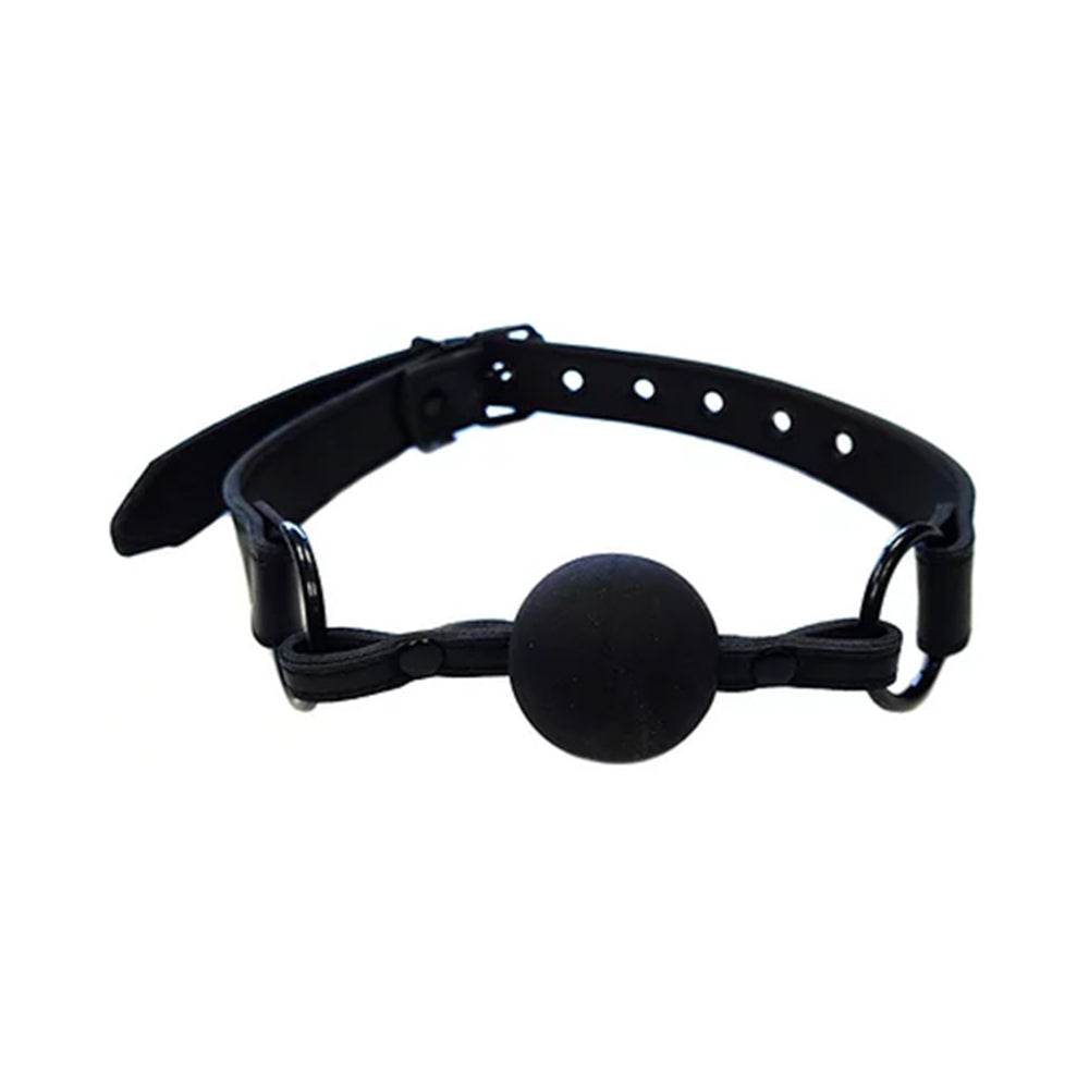 Rouge Garments Black Leather Ball Gag with Adjustable Strap