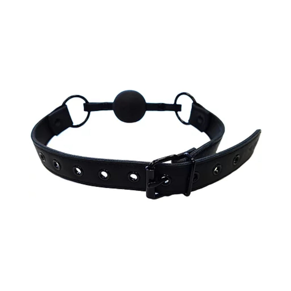 Rouge Garments Black Leather Ball Gag with Adjustable Strap