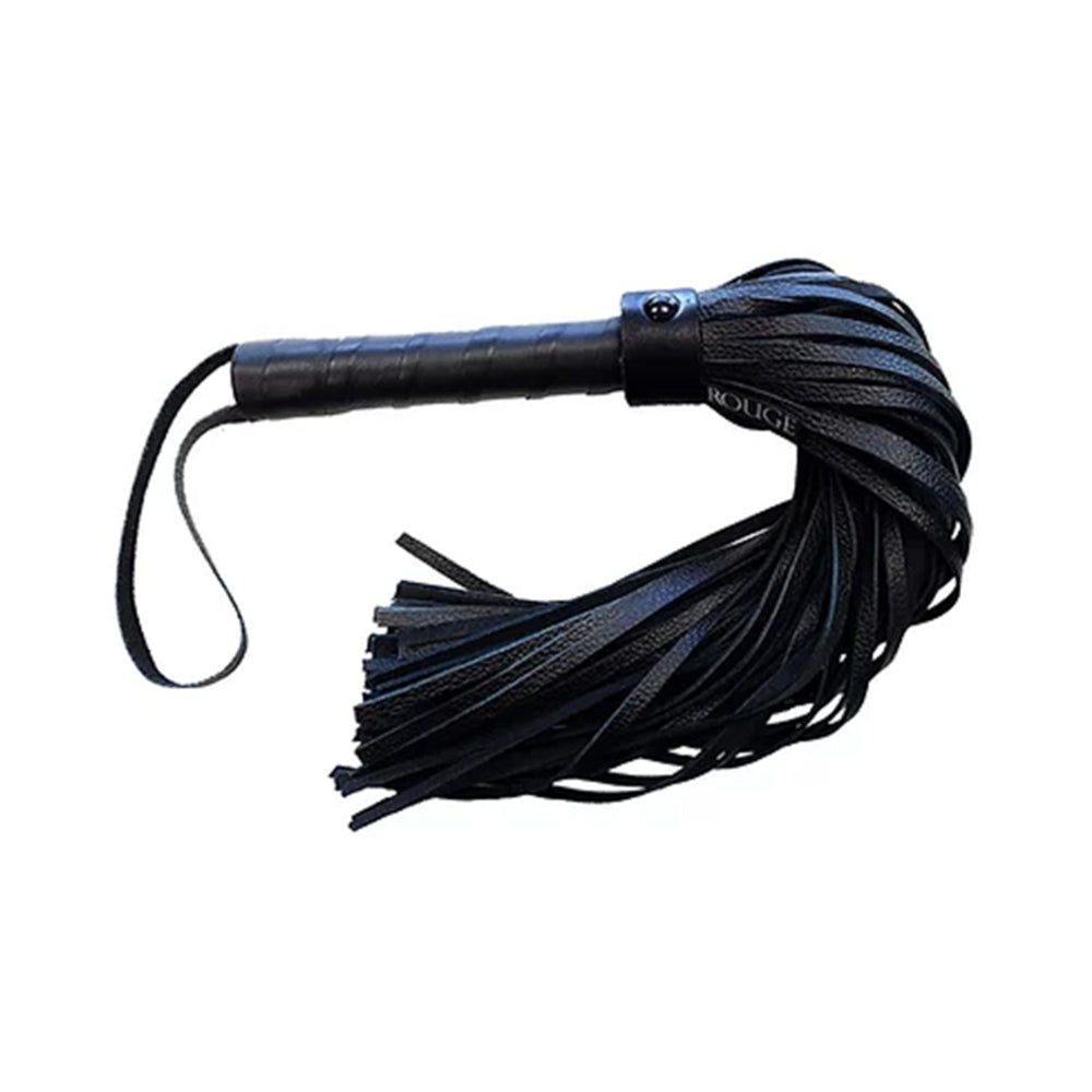 Rouge Long Leather Flogger - Black with Black Accessories