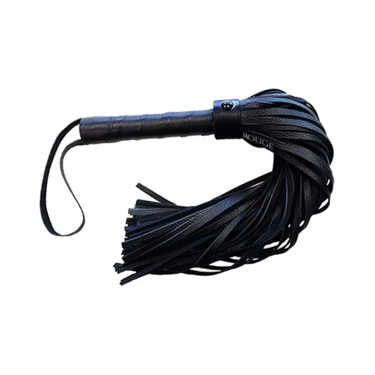 Rouge Long Leather Flogger - Black with Black Accessories