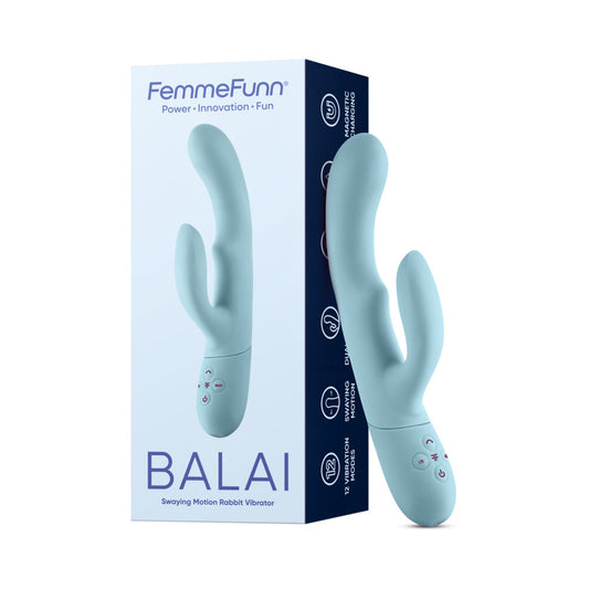 FemmeFunn Balai Rechargeable Silicone Dual Stimulation Vibrator with Swaying Motion - Light Blue