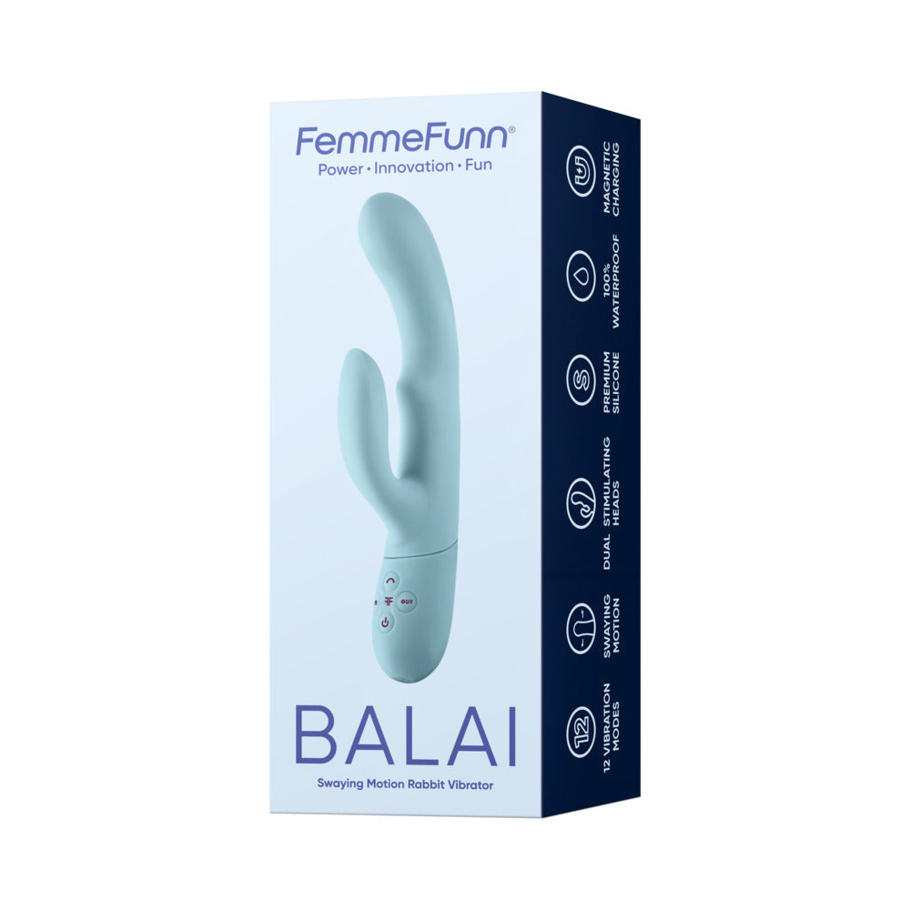 FemmeFunn Balai Rechargeable Silicone Dual Stimulation Vibrator with Swaying Motion - Light Blue