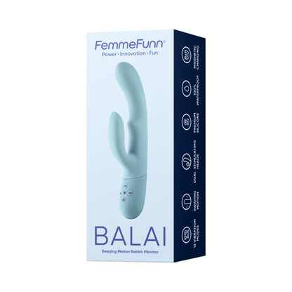 FemmeFunn Balai Rechargeable Silicone Dual Stimulation Vibrator with Swaying Motion - Light Blue