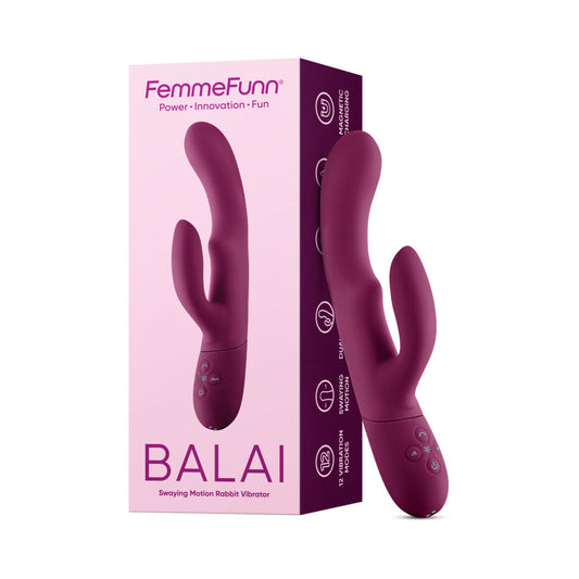 FemmeFunn Balai Rechargeable Silicone Dual Stimulation Vibrator with Swaying Motion - Dark Fuchsia