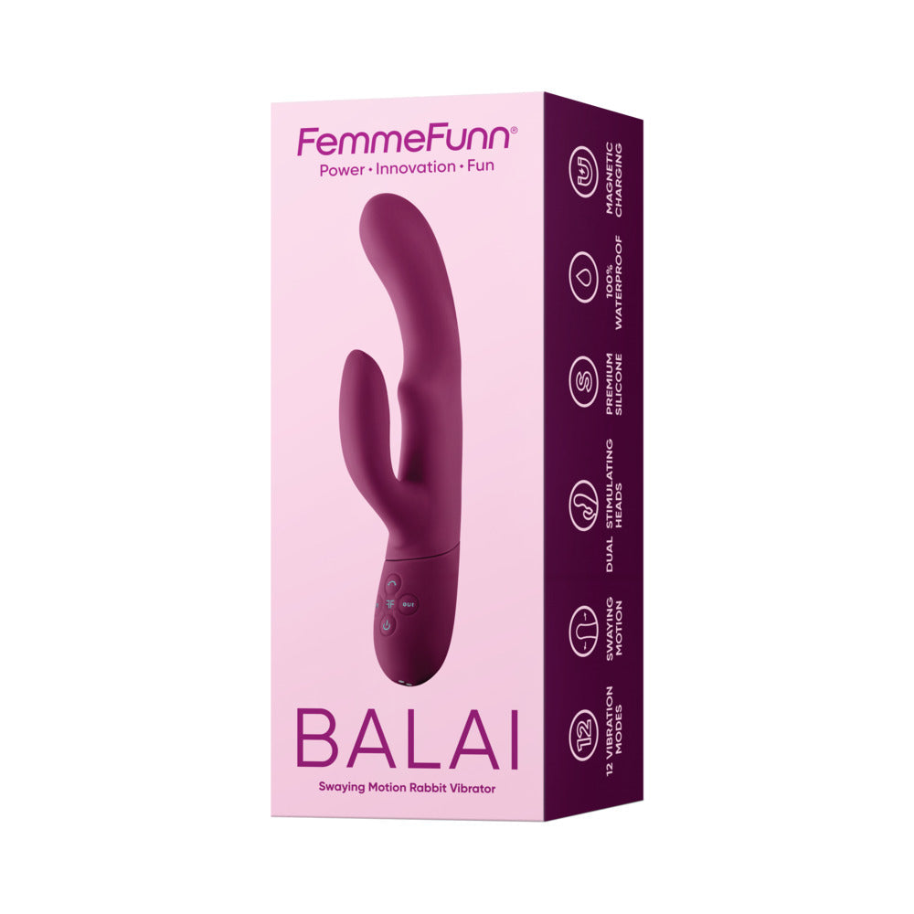 FemmeFunn Balai Rechargeable Silicone Dual Stimulation Vibrator with Swaying Motion - Dark Fuchsia