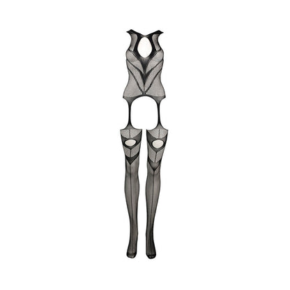 Le Desir Suspender Bodystocking – High-Neck Fishnet in Black