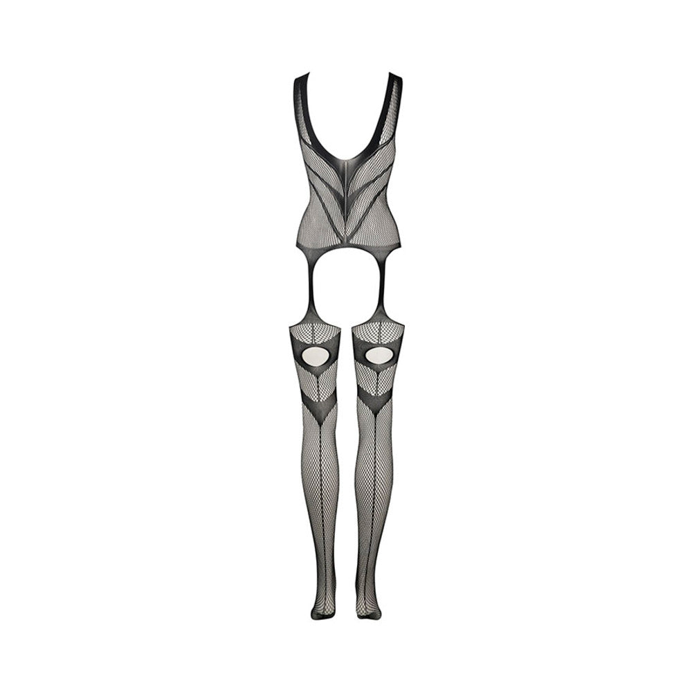 Le Desir Suspender Bodystocking – High-Neck Fishnet in Black
