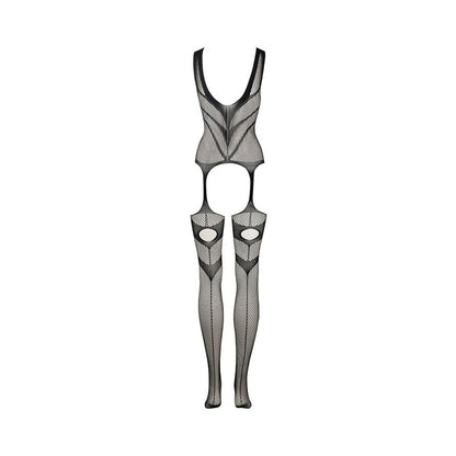 Le Desir Suspender Bodystocking – High-Neck Fishnet in Black