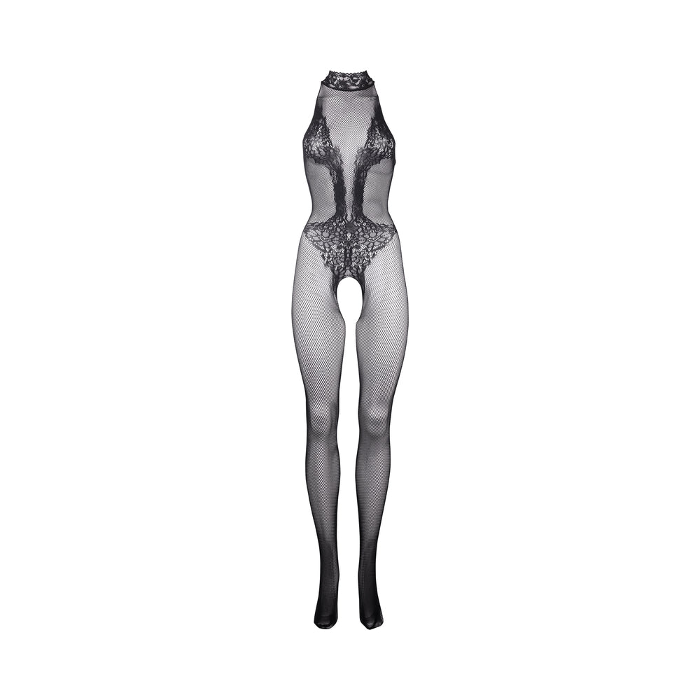 Le Desir Fishnet & Lace High-Neck Bodystocking – Black